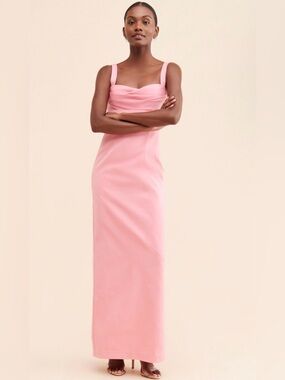 ML Monique Lhuillier Marina Faille Column Gown Pink Size 12 Satin Maxi Dress